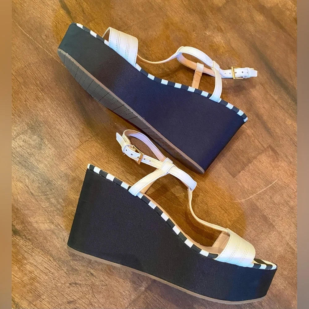 kate spade White and Black T-Strap Platform Wedge Sandals - Picture 2 of 11